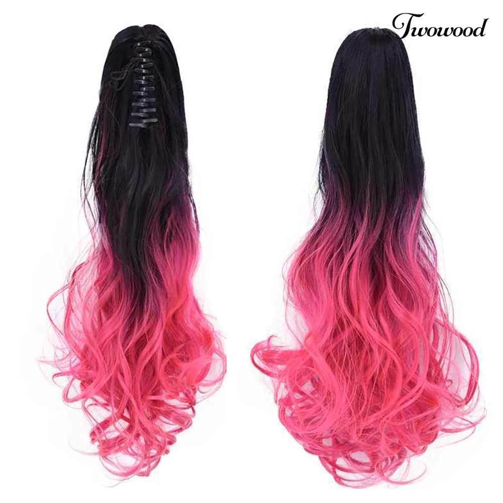 Twowood Wanita Panjang Keriting Serat Sintetis Tahan Panas Wig Ponytail Extension Rambut