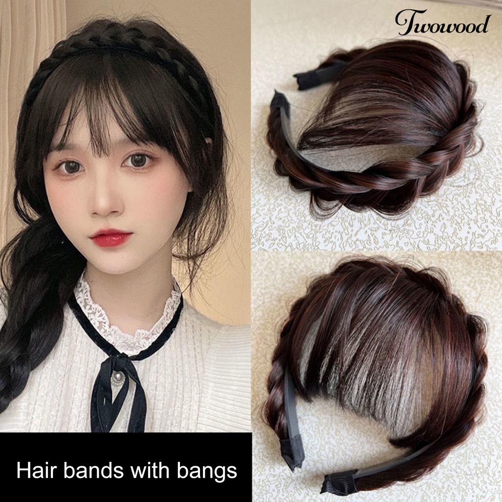 Twowood Wig Poni Bantalan Cranial Vault Fluffy Menutupi Celah Rambut Alami Realistis Tak Terlihat Ultra Ringan Dikepang Bando Poni Wig Pacaran Supply