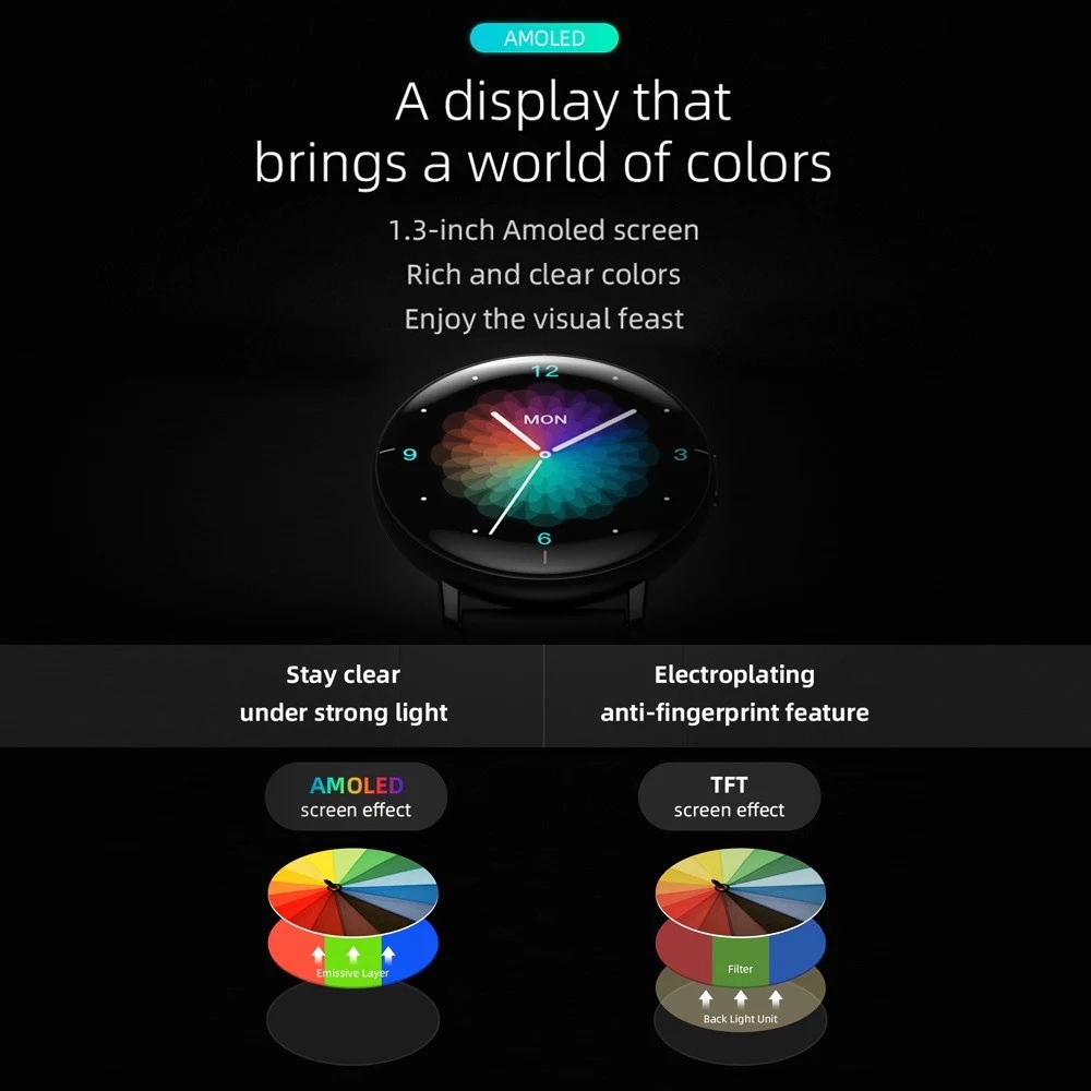 AKN88 - MIBRO LITE Smartwatch - IP68 Waterproof Sporty AMOLED 1.3-inch Screen