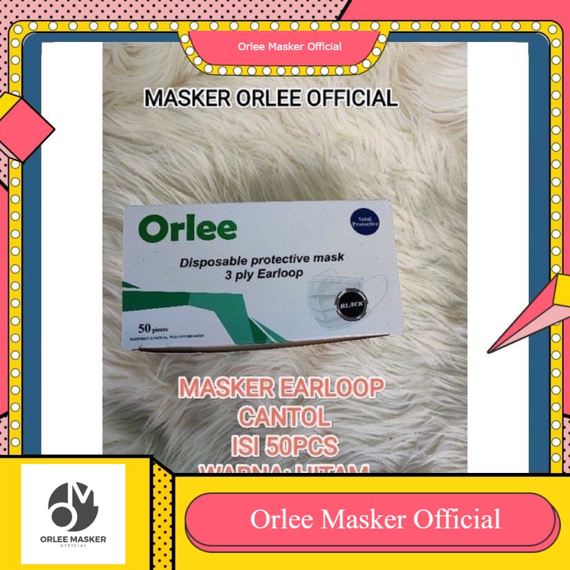 MASKER ORLEE DISPOSABLE BIRU 3ply EARLOOP  50pcs (Telinga), KEMENKES, 1box isi 50pcs