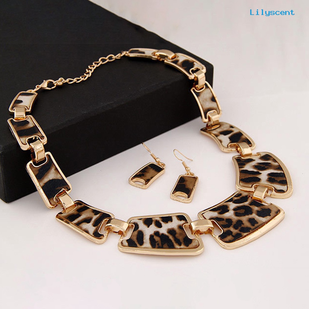 [LS]1 Set Statement Kalung Berlebihan Besar Mewah Elegan Retro Leopard Wanita Kait Anting Kit Fashion Perhiasan