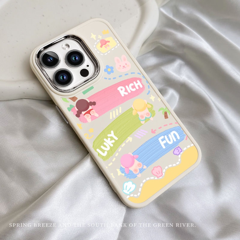 IPHONE Bingkai Logam Tiga Dimensi Soft Shell Desain Putih Susu Casing Ponsel Kompatibel Dengan Iphone12 13 14 11 Pro Max X Xs Max Xr Gzxz