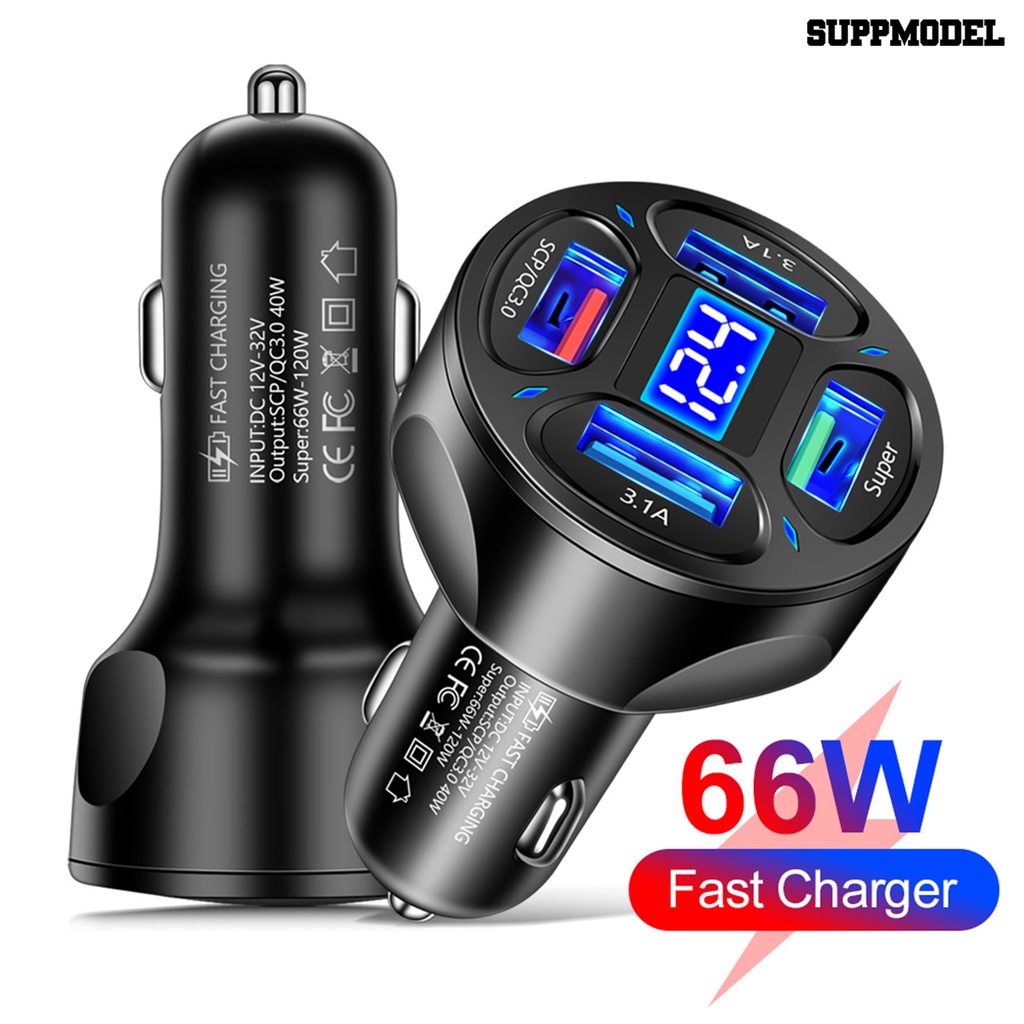 [SM] Car Charger 12-32V Digital Display Fast Charging 66W 4port USB Adaptor Charger Telepon Mobil Perlengkapan Kendaraan