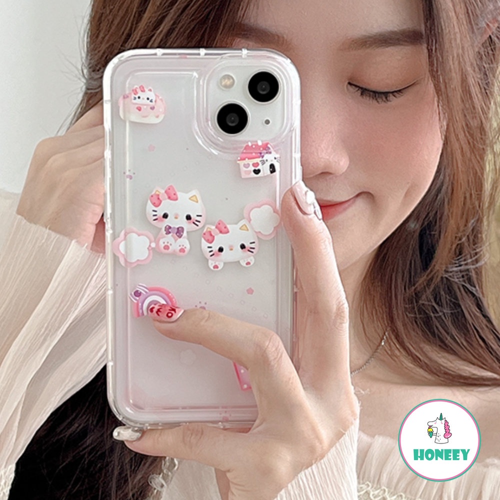 Casing Airbag Kitty Kartun Lucu Untuk iPhone 11 Pro Max12 13 14 Pro Max XR XS 7 8plus Bening Motif Bunga Bintang Penutup Belakang