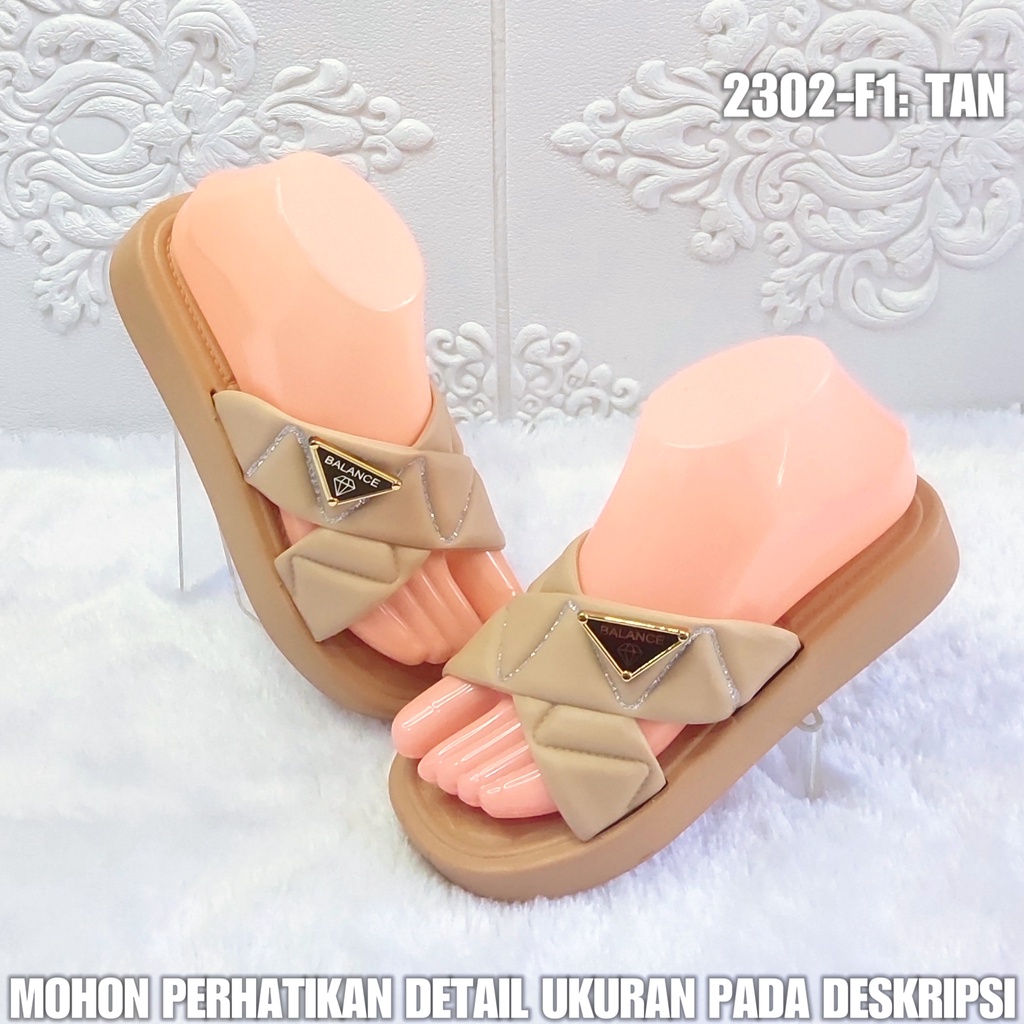 Sandal Selop Wanita 2302 F1 Sendal Karet Import Motif Silang AntiAir SDLWW