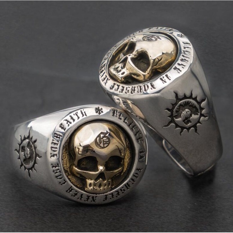 Pria Klasik Vintage Metal Punk Top Quality Gothic Skull Ring Untuk Laki-Laki Biker Rings Perhiasan Halloween Pesta Hadiah