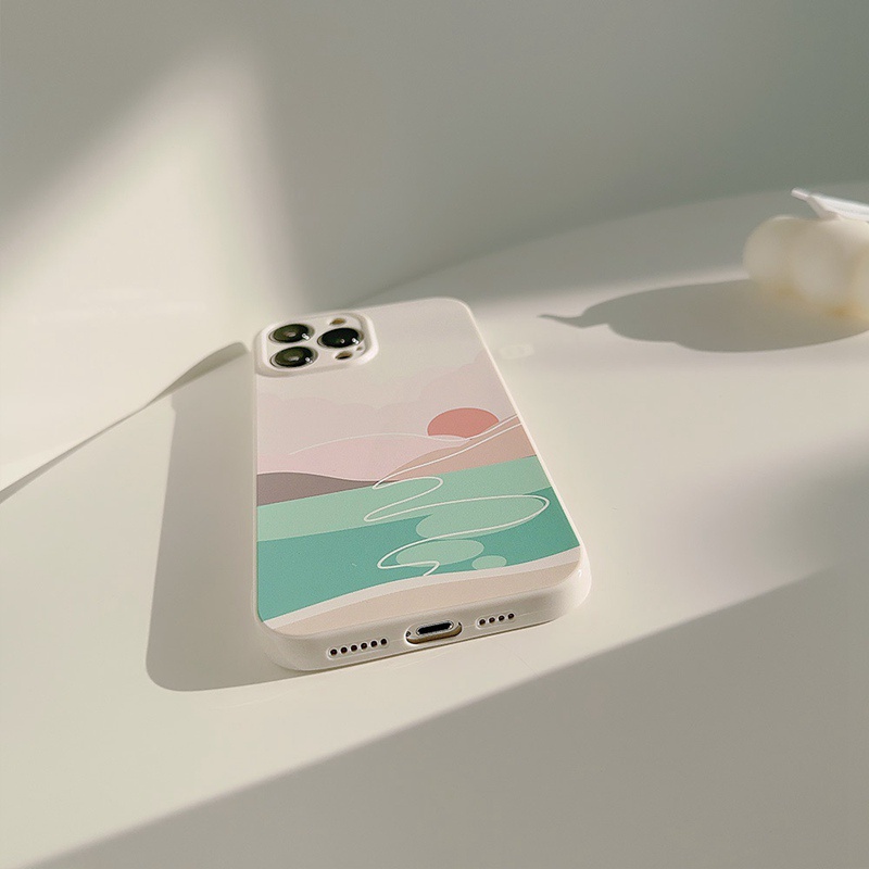 Beautiful Sunset Landscape Soft Silicon Case iP iPhone 14 + Plus 11 12 13 Pro Max Cream FTD Girl Woman Casing Apple