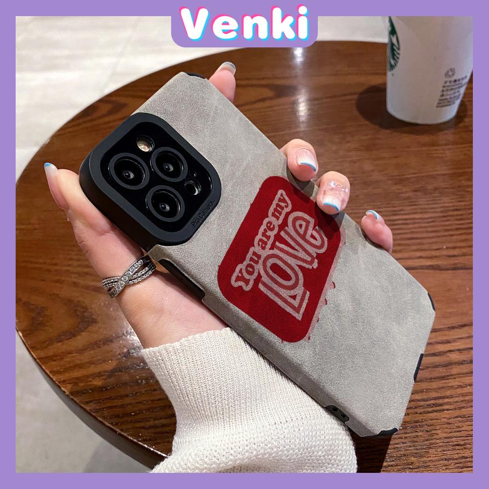 VENKI - Untuk iPhone 11 Case Leather Pupil Suede Case Soft Shockproof Phone Case Camera Simple Cute Red English Kompatibel dengan iPhone 14 13 Pro max 12 Pro max xr xs 7Plus 8Plus