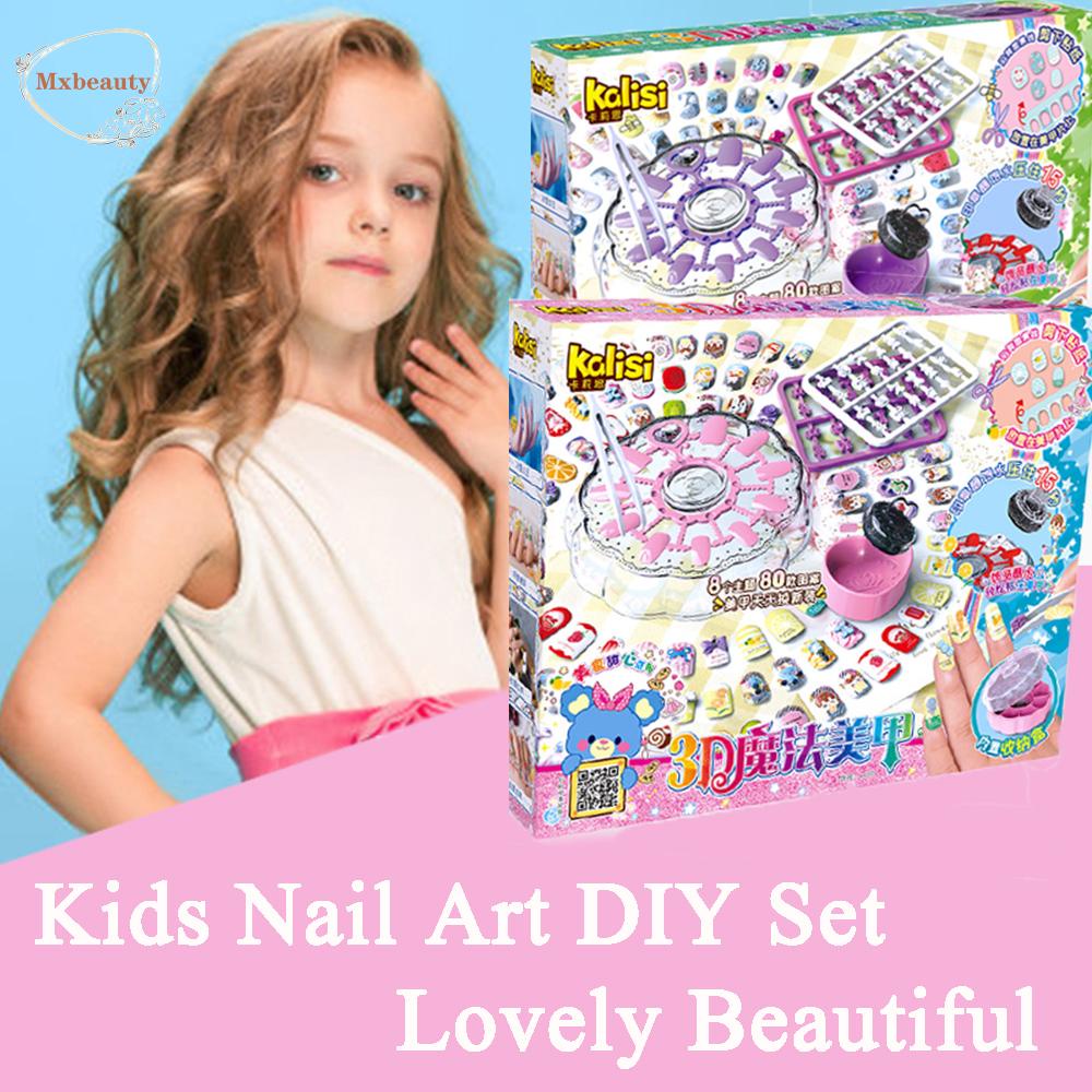 Mxbeauty Set Nail Art Anak Untuk Gadis Hadiah Musim Semi 3D Bunga Bayi Kuku Makanan Penutup Kue Pola Manicure Set Nail Art Untuk Anak-Anak