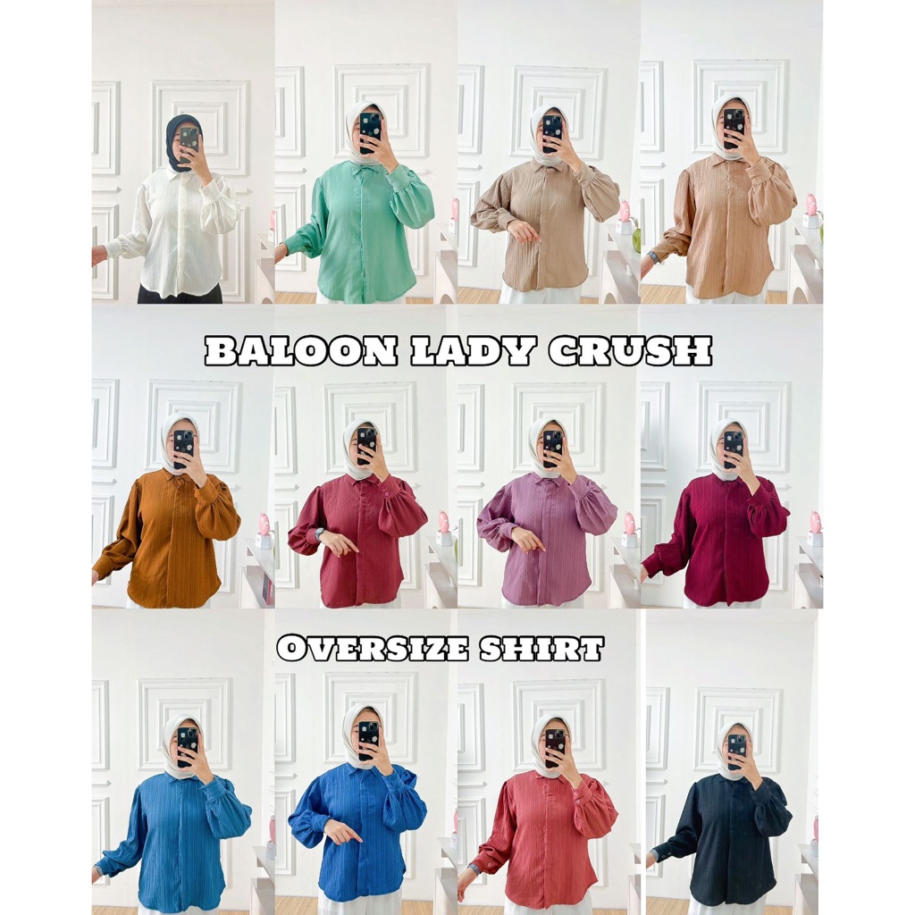 Tq88indonesia Baju Atasan Wanita Terbaru / BALOON LADY CRUSH OVERSIZE SHIRT / Blouse Legan Balon / Blus Polos