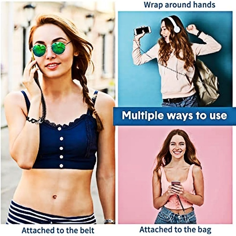 Tali Pegas Elastis Spiral Yang Dapat Ditarik/Lanyard Kunci Serbaguna Kreatif Dapat Digunakan Kembali Pencuri Anti-Hilang Keamanan Peregangan Ponsel Gantungan Kunci