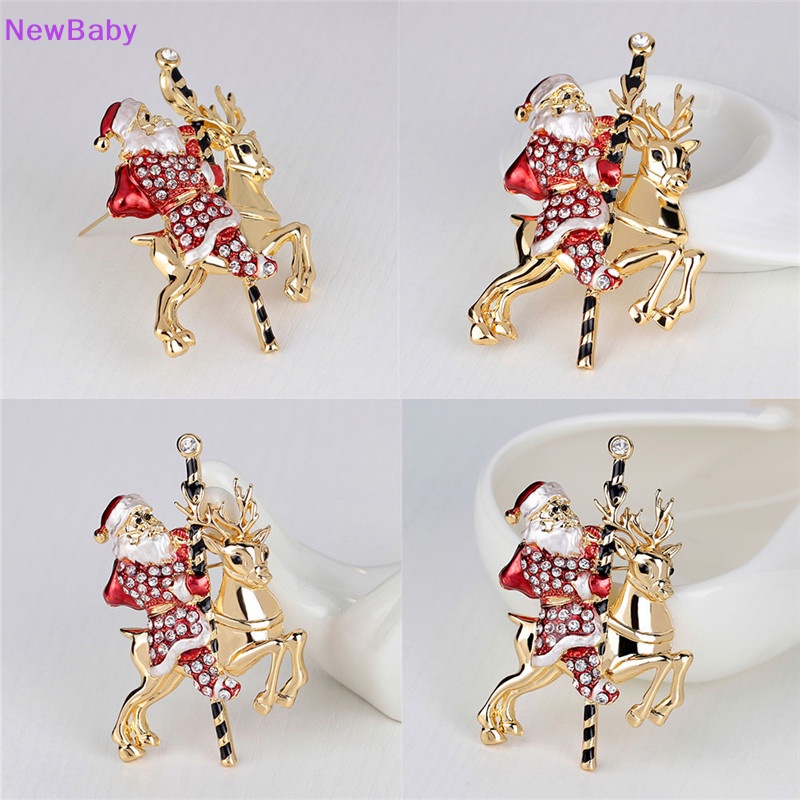 Newbaby 1pc Indah Santa Claus Rusa Berlian Imitasi Hadiah Natal Bros Pin Kerah Korsase 1pc Fashion Santa Claus Rusa Berlian Imitasi Hadiah Natal Bros Pin Kerah Korsase 1pc S Baru