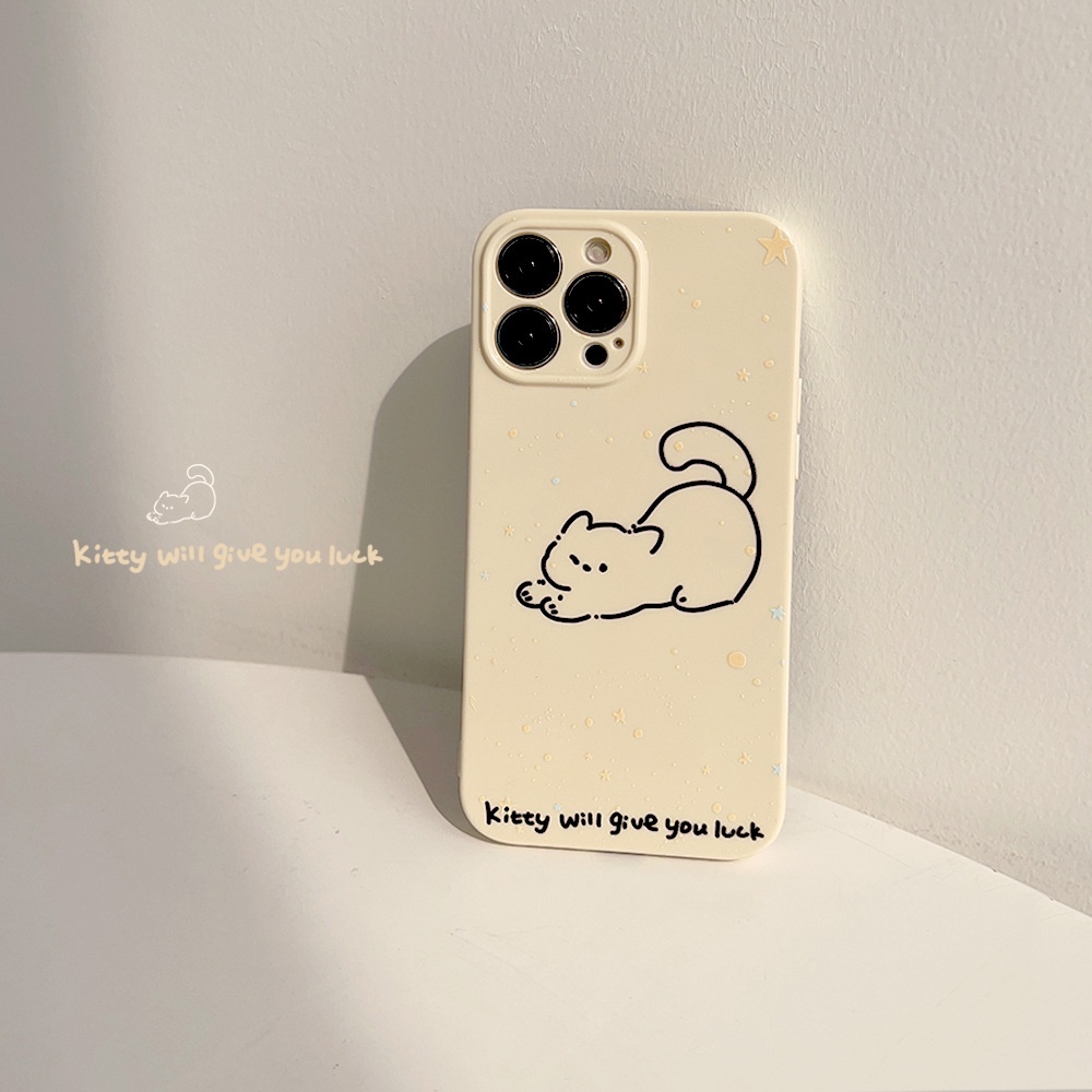 IPHONE Ins Cream Kuning Sketsa Hewan Lucu Kartun Duppy Anjing Kucing Perlindungan Penuh Ponsel Case Cover Untuk Iphone11 12 13 14 PLUS PRO MAX