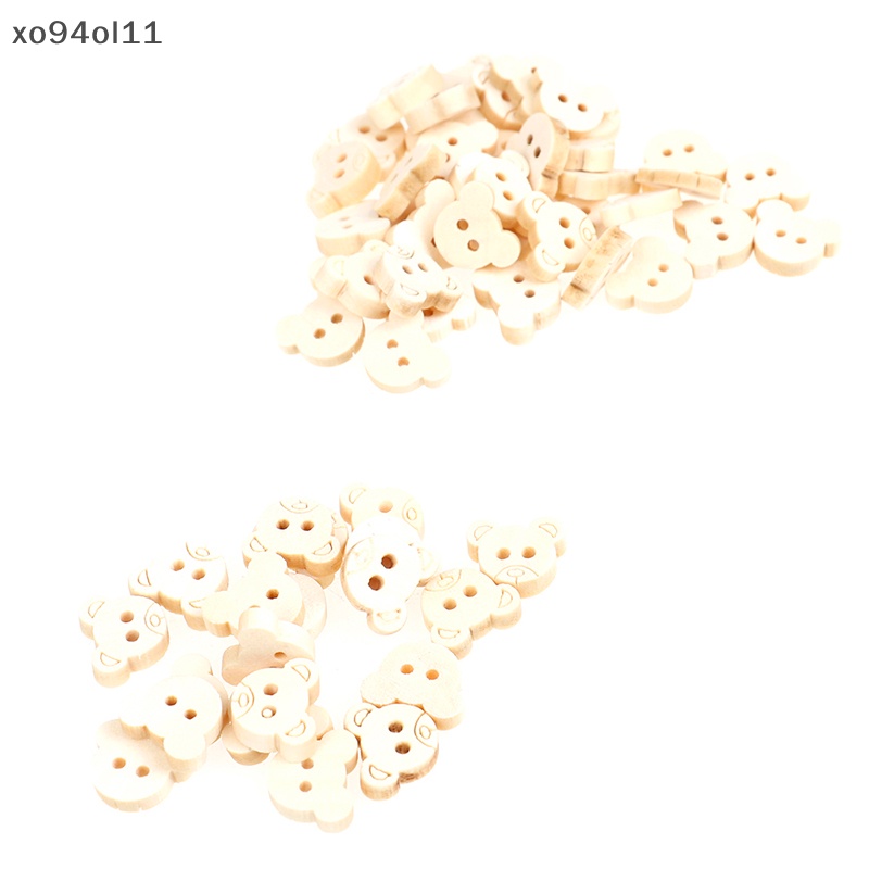 Xo 20pcs Teddy Bear Ch 2lubang Kancing Jahit Kayu Untuk Anak 13x11mm OL