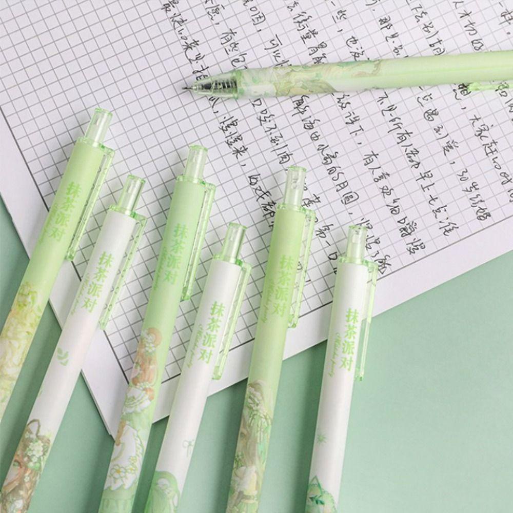 [Elegan] Pena Gel Netral, Pena Gel Press Tinta Hitam, 6pcs /Set ST Nib 0.5mm Bolpoin Untuk Sekolah
