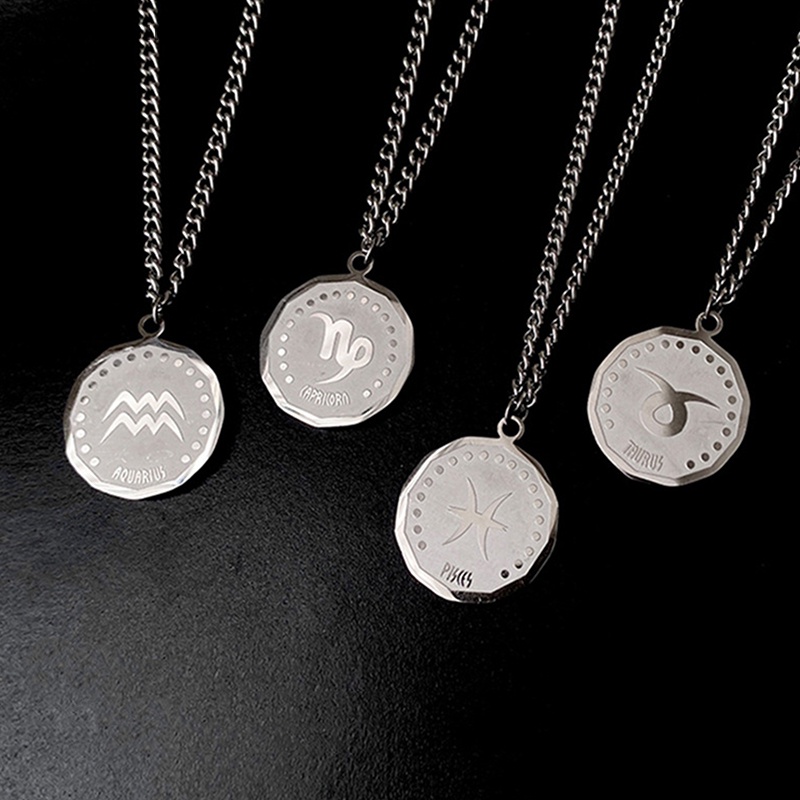 Mornin Constellation Kalung Perhiasan Stainless Steel Bulat Disc Liontin Kalung Hadiah Perhiasan Pesta Natal id