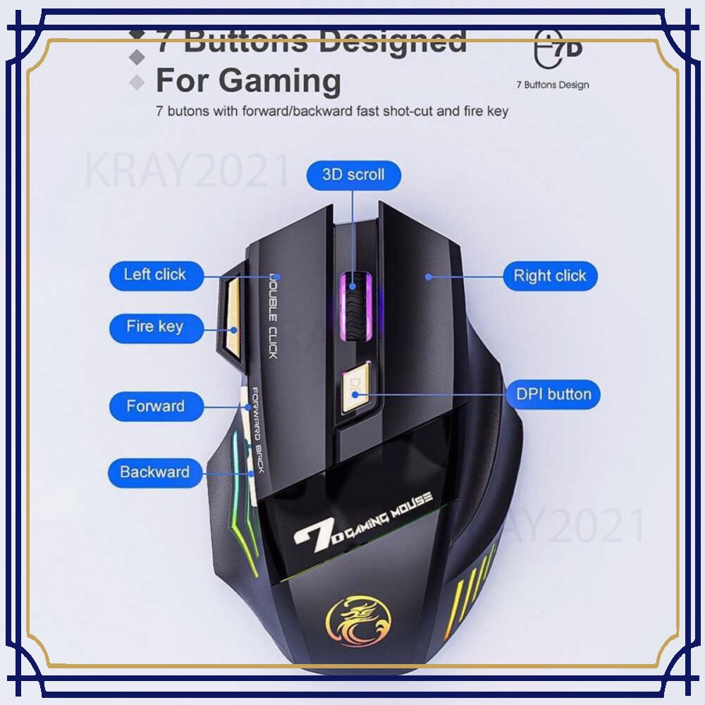 Wireless Gaming Mouse Ergonomic RGB Rechargeable 3200 DPI MS256