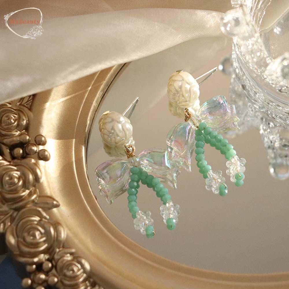 Mxbeauty Anting Wanita Trendi Hadiah Gadis Pesta Pernikahan Perhiasan All-Match Warna Mermaid Erystal Ikatan Simpul Drop Earrings