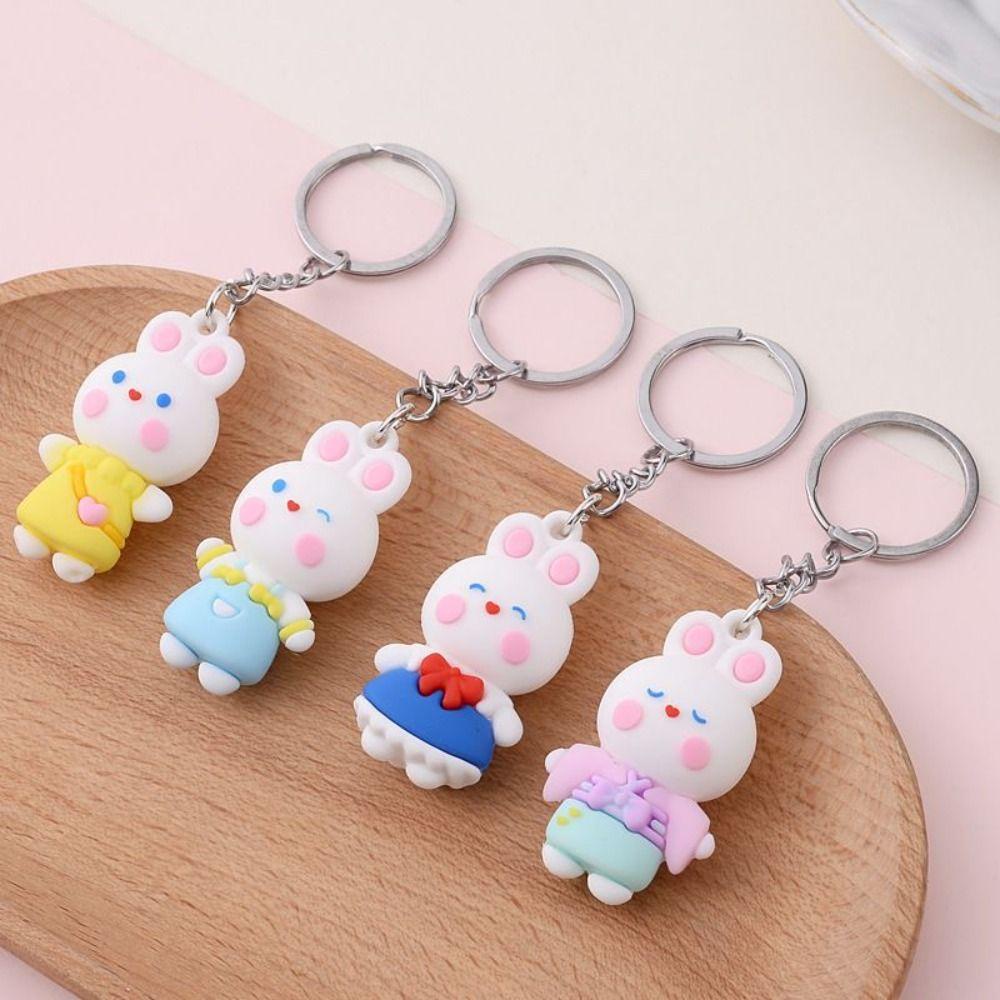 Lanfy Gantungan Kunci Kelinci Lucu Multicolor Aksesoris Kunci Liontin PVC Lovely Rabbit Key Buckle Bunny Keychain Untuk Ornamen