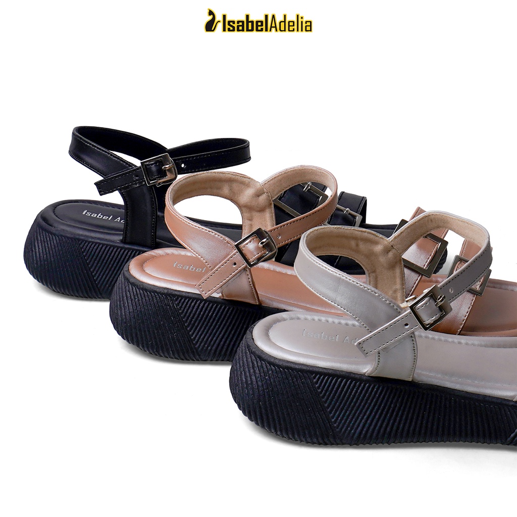 Isabel Adelia Sendal YUZU Sandal Platform Wanita Hitam Silver Latte