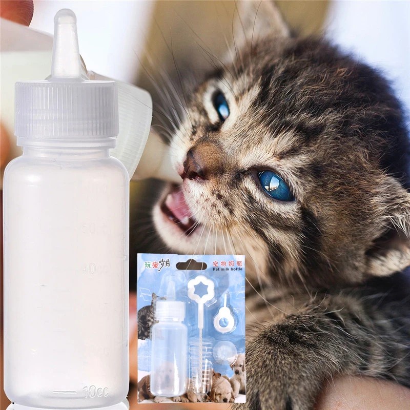 Botol Susu Silikon Pet 60ml/tempat Susu Air Menyusui Dengan Sikat Pembersih/Botol Susu Nipple Mini Untuk Bayi Baru Lahir Anjing Kucing Peliharaan/Perlengkapan Pengumpan Hewan Peliharaan Nipple Pengganti