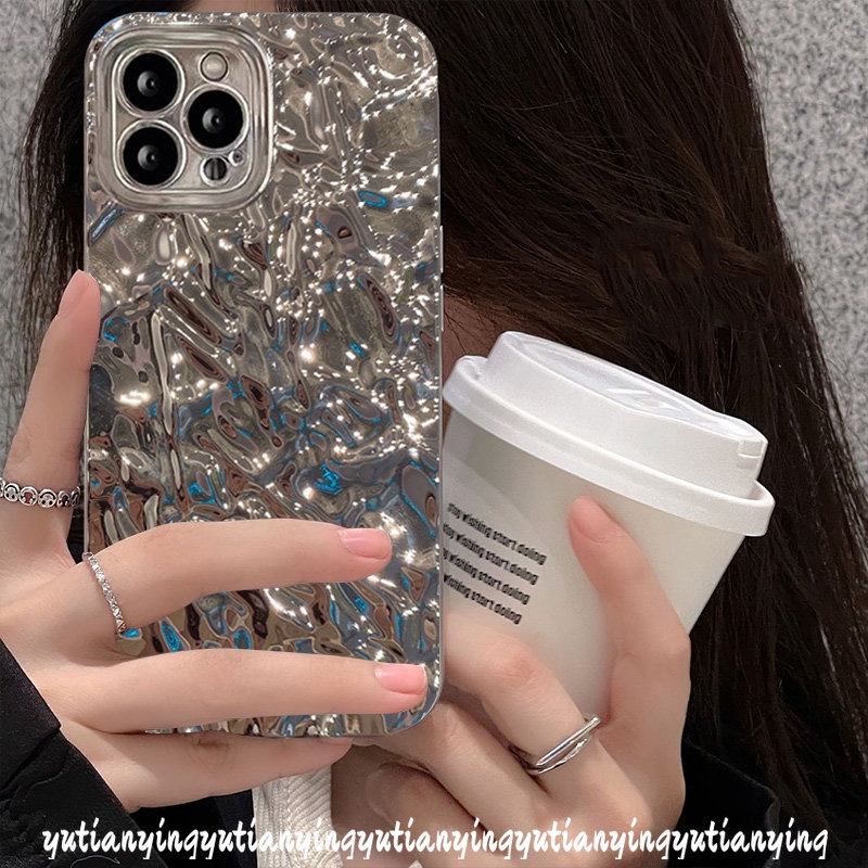 Ins Fashion Casing Batu Perak Kerut Canggih Untuk Realme C55 C35 C21Y C25 C33 C20 C11 C25Y C20A C15 C25s C3 C12 5i 5 6i 8i 8Pro 5s 10 9i 8mewah Electroplate Plating Cover