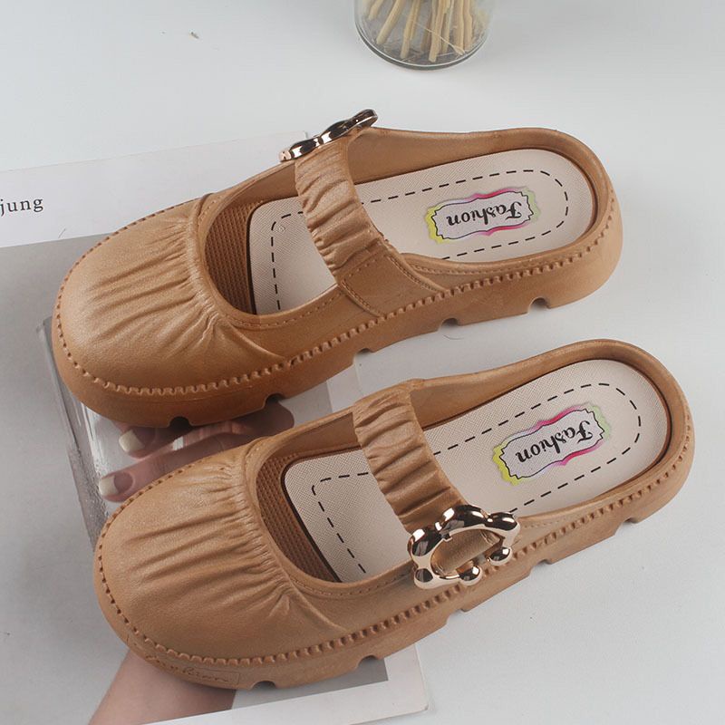 TOPGROSIR TG1725 Sandal Wanita FlatShoes  Sepatu Slip On Kerja Kerut Bunga