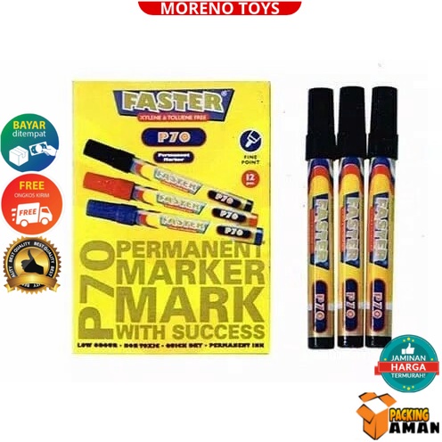 

Spidol Hitam Permanen P-70 Fastr NEW Grosir Isi 12 pcs (1 BOX) Alat Tulis Kantor PROMOSI MURAH