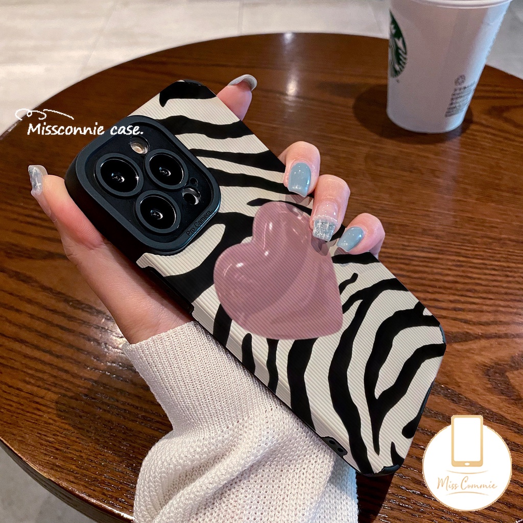 IPHONE Seni Garis Tidak Teratur Motif Zebra Cinta Hati Casing Ponsel Kompatibel Untuk Iphone7 8 Plus11 13 14 7Plus XR 12 Pro MAX X XS MAX Mewah Tekstur Kulit Shockproof Cover