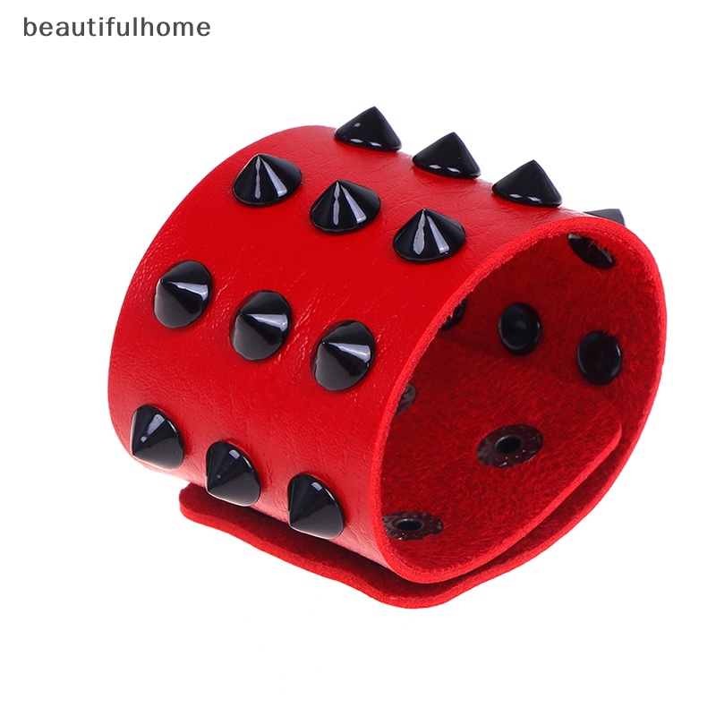 {beautifulhome} Gelang Kulit Asli Rock Gothic punk Bangle Stud Cuff Wristband Jewelry.