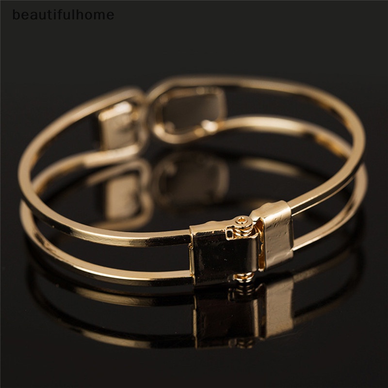 {beautifulhome} Gelang Berlian Imitasi Kristal Lapis Emas Wanita Cuff Bangle Wristband Jewelry.