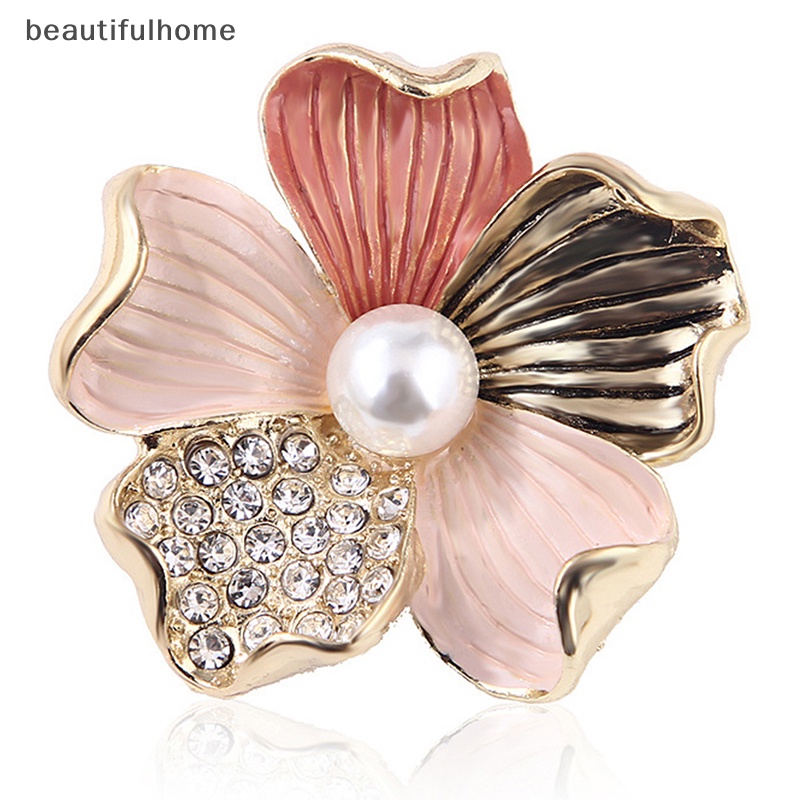 {beautifulhome} Fashion Kristal Berlian Imitasi Mutiara Bunga Bros Pin Wanita Gadis Anti-exposure Brooch.