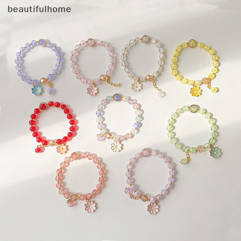 {beautifulhome} Korean Crystal Bracelet Pink Cute Girly Bracelet Daisy Gelang Tangan Perempuan Gelang Wanita Aksesoris Fashion.