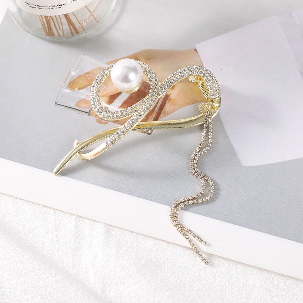 Korea Mutiara Berlian Imitasi Rumbai Rambut Klip Fashion Elegan Logam Jepit Rambut Hair Claw Wanita Aksesoris Rambut