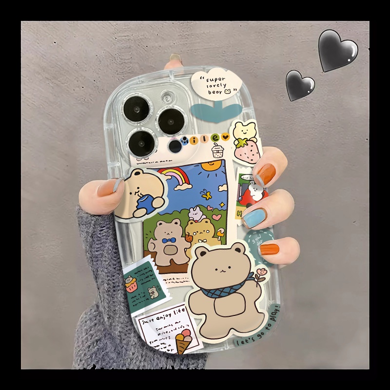 IPHONE Cute Bear Casing Ponsel Transparan Kompatibel Untuk Iphone14 13 12 11 Pro Max XS X XR 8 +7Plus Casing Silikon Lembut Shockproof Cover Cell Precticer