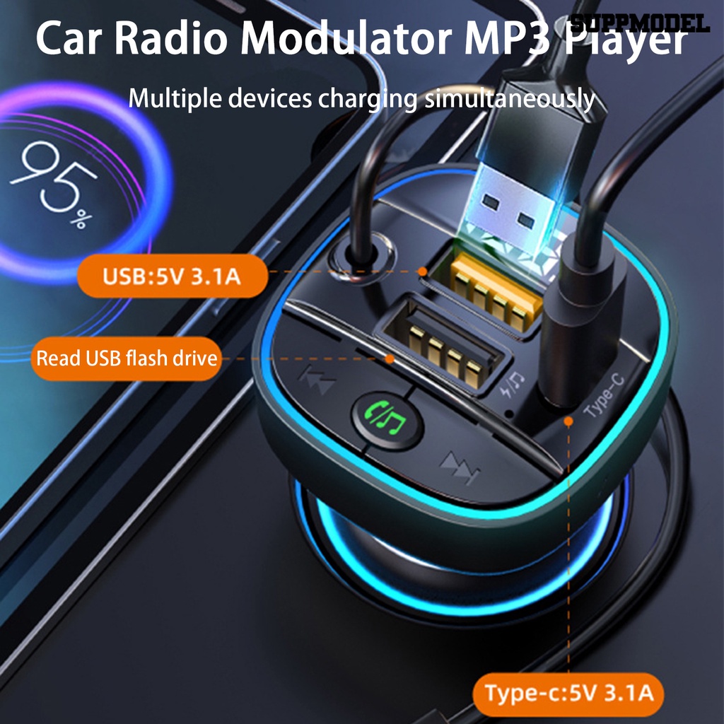 [SM] Adaptor Charger Mobil Bluetooth-Kompatibel 5.0 Digital Display QC3.0 Pengisian Cepat Universal Auto USB Power Adapter MP3 Player Perlengkapan Kendaraan