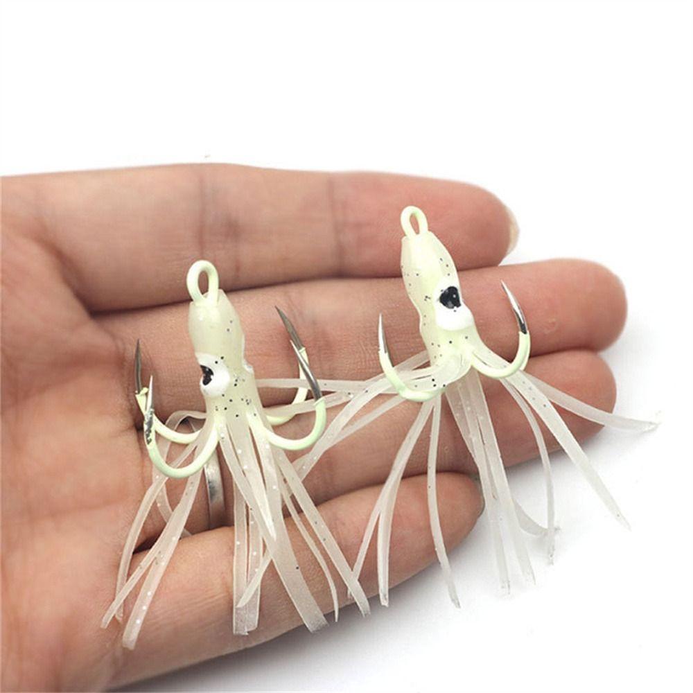Lanfy Gurita Lures Sotong Memancing Aksesoris Cumi Pancing Kait Troli Umpan Glow in Dark 4kait Jigs Fishing Lures Untuk Memancing Umpan