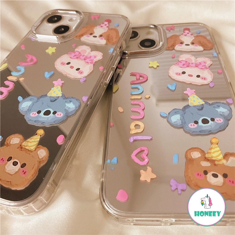 Casing Ponsel Cermin Rias Fashion Kartun Kompatibel Untuk iPhone 14 Pro Max13 12 Pro Max11 Binatang Lucu Shockproof Back Cover