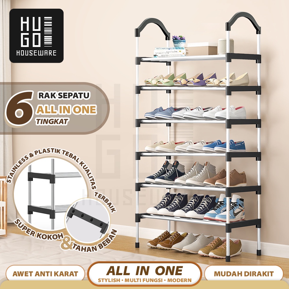 HUGO Rak Sepatu Besi Portable 5 6 7 Susun Kokoh Premium Quality