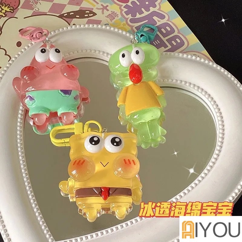 Spongebob Patrick Star Gantungan Kunci Kawaii Anime Kartun Tas Liontin Aksesoris Mobil Key Ring Untuk Wanita Pria Hadiah Mainan Anak