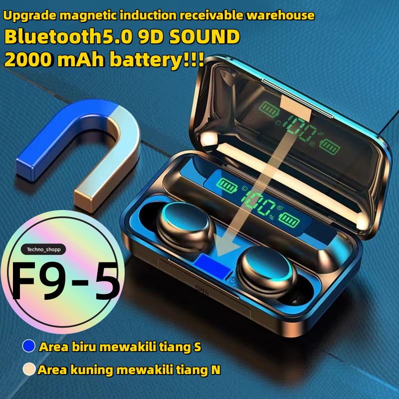 (COD)Promosi Barang spot menjual seperti kue panas F9-5 Headset Bluetooth  Power Bank TWS with Mic 9D Bass Stereo Handset Water Proof Earbud 5.0 Wireless Earphone hadiah untuk teman saudara