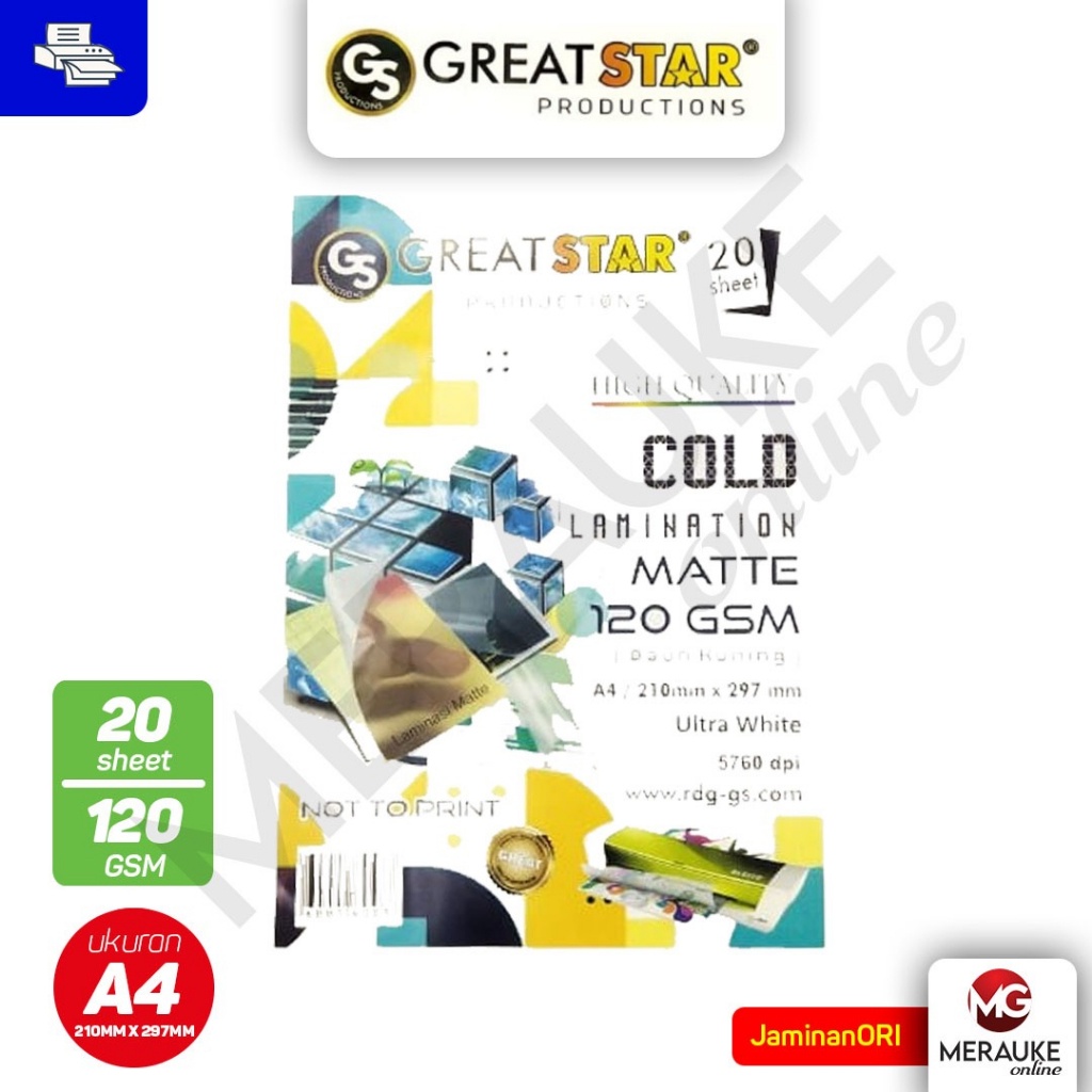 

Laminasi Great Star Cold Lamination Matte A4 120gsm 20 Lembar