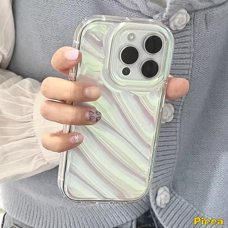 IPHONE Kartu Laser Mewah Kreatif 3D Stereo Motif Bergelombang Casing Ponsel Kompatibel Untuk Iphone11 12 13 14 Pro MAX 7Plus XR X XS Max6 8 6S 7Plus SE 2020simple Mempesona Soft Cover