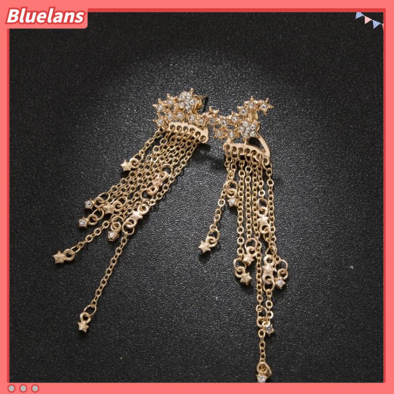 [BLS] Perhiasan Fashion Panjang Bersinar Bintang Rumbai Gantung Belakang Anting Earrings Wanita