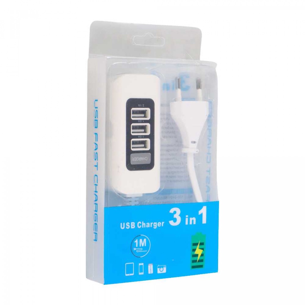 Colokan Stop Kontak Kabel USB Charger Hub 3 Port 5V 2A EU Plug