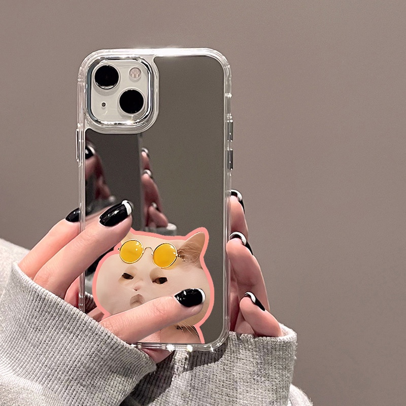 IPHONE Lucu Masker Cat Mirror Phone Case Kompatibel Untuk Iphone11 12 13 14 12Pro 13Pro 14Pro Pro Max XR X XS Max Electroplating Tombol Perlindungan Mirror Cover