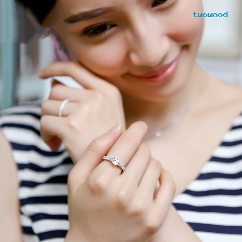 Twowood Micro-Hias Set Cincin Simulasi Zirkon Cincin Lamaran Eropa Dan Amerika Fashion Engagement Banquet Ring