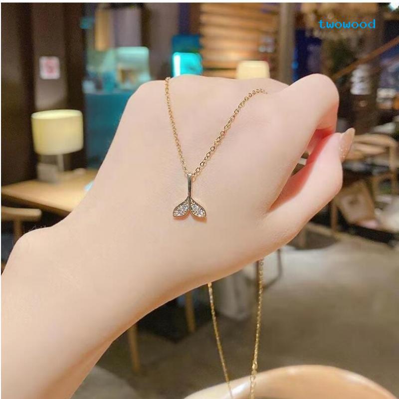 Twowood Berlian Mermaid Tail Rantai Klavikula Dolphin Kalung Perhiasan Kalung Fashion Wanita Serbaguna