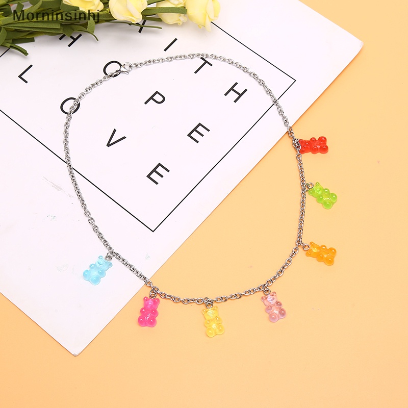 Mornin Baja Titanium Handmade Warna Permen Kartun Beruang Pesona Kalung Wanita Perhiasan id