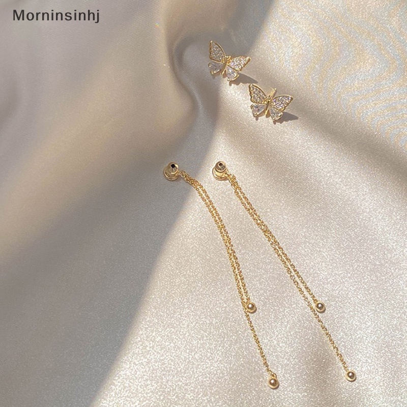 Mornin Korea Berlian Imitasi Kristal Kupu-Kupu Drop Menjuntai Anting Ear Studs Wanita Perhiasan id